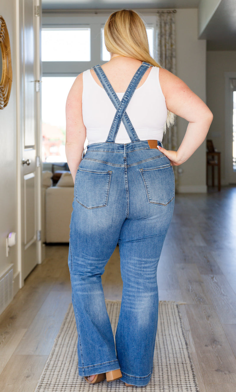 Hazel Blues® |  Izzy Control Top Retro Flare Overalls