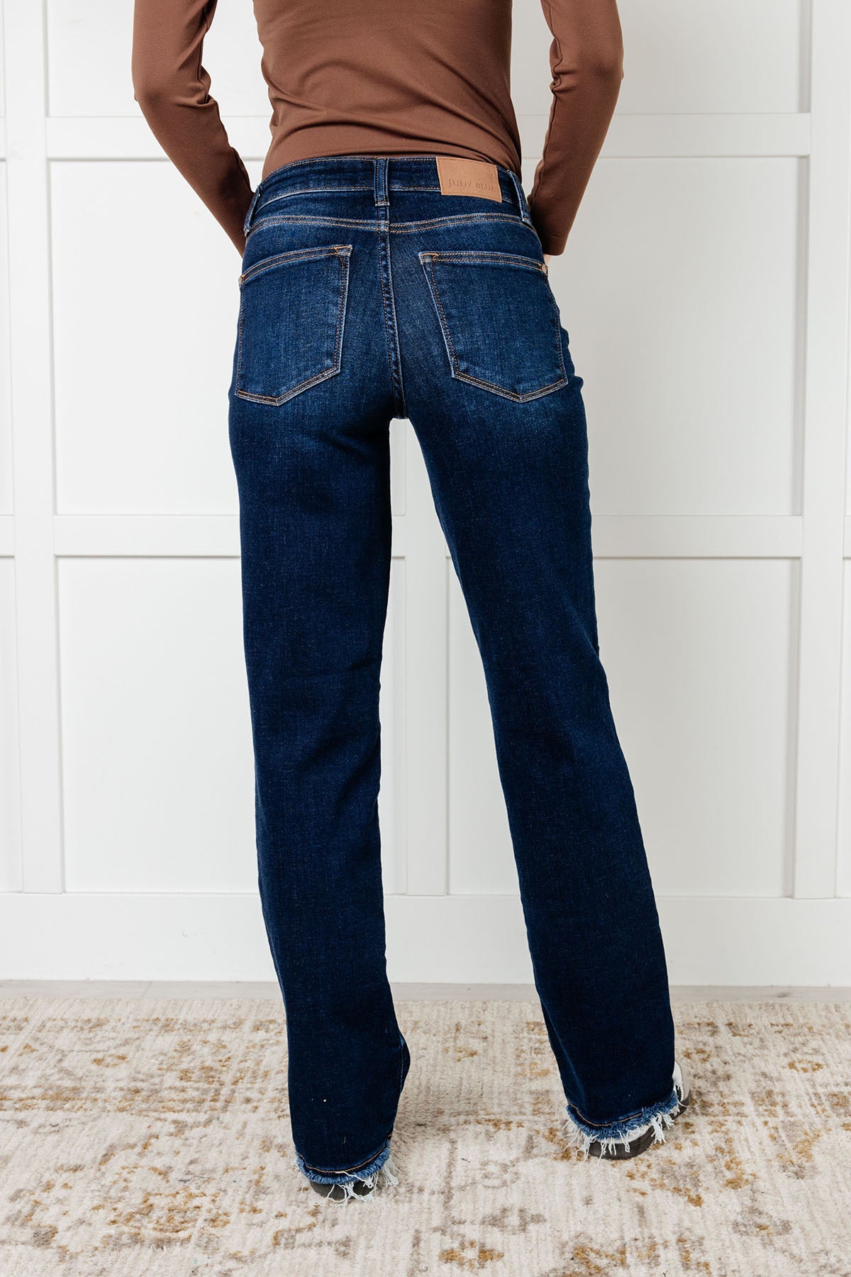 Hazel Blues® |  Jacqueline Mid Rise Frayed Hem Straight Leg Jean