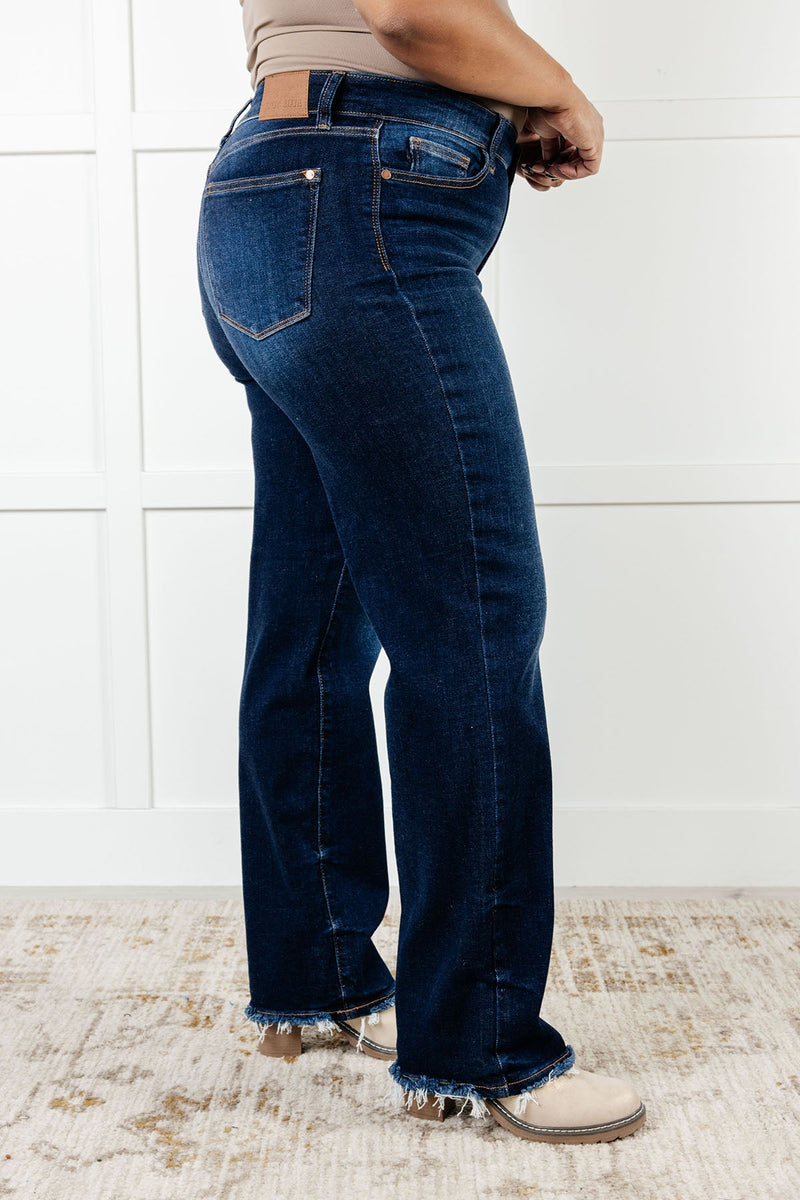 Hazel Blues® |  Jacqueline Mid Rise Frayed Hem Straight Leg Jean