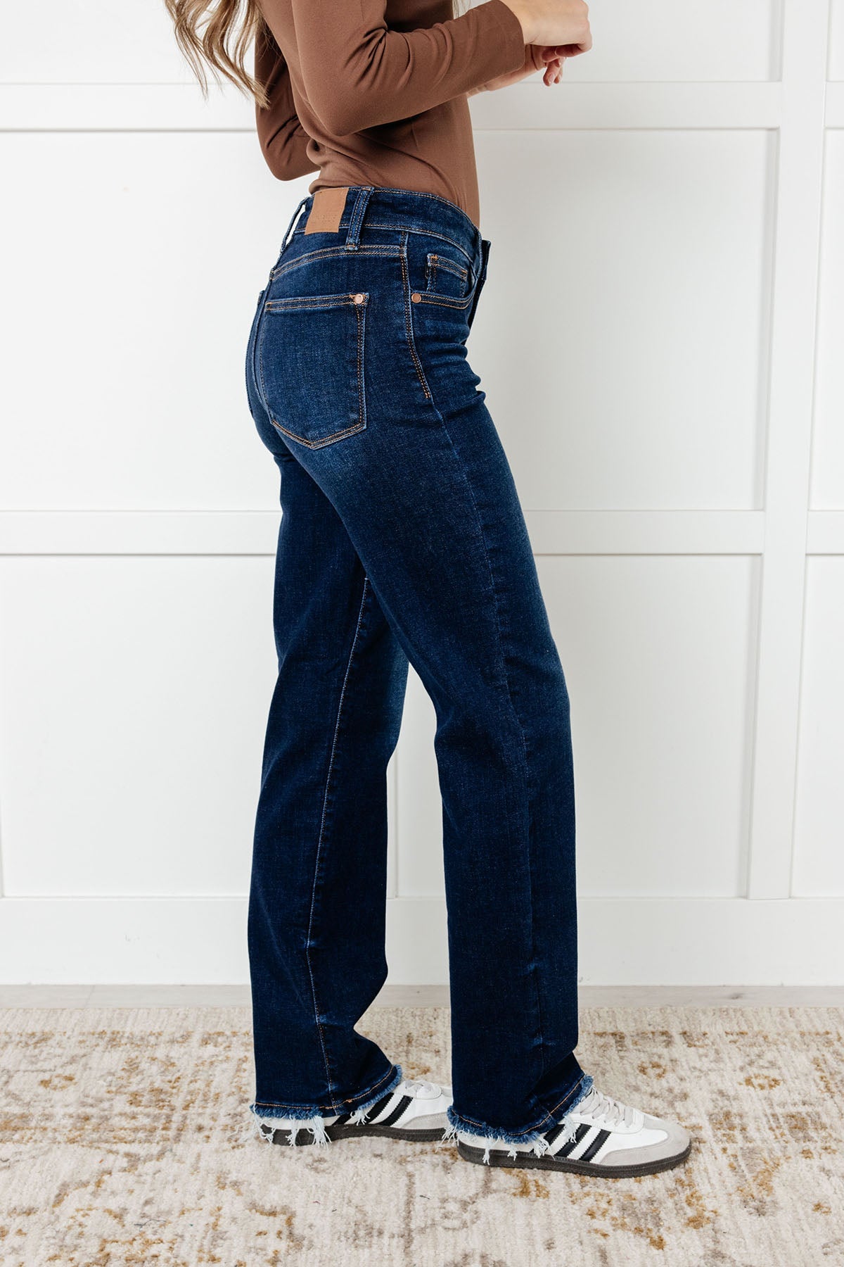 Hazel Blues® |  Jacqueline Mid Rise Frayed Hem Straight Leg Jean