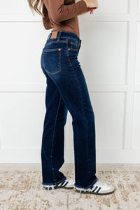 Hazel Blues® |  Jacqueline Mid Rise Frayed Hem Straight Leg Jean