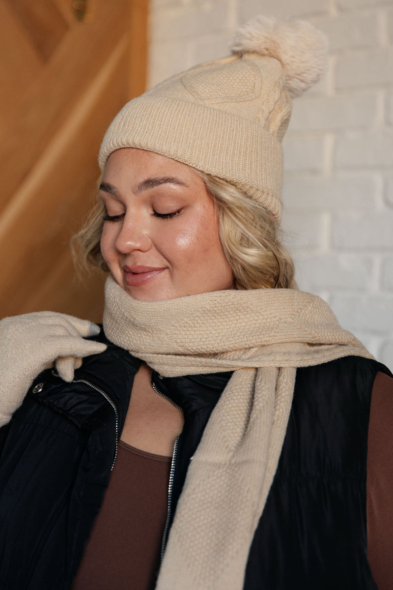 Hazel Blues® |  Jane Frost Beanie, Glove, and Scarf Set in Beige