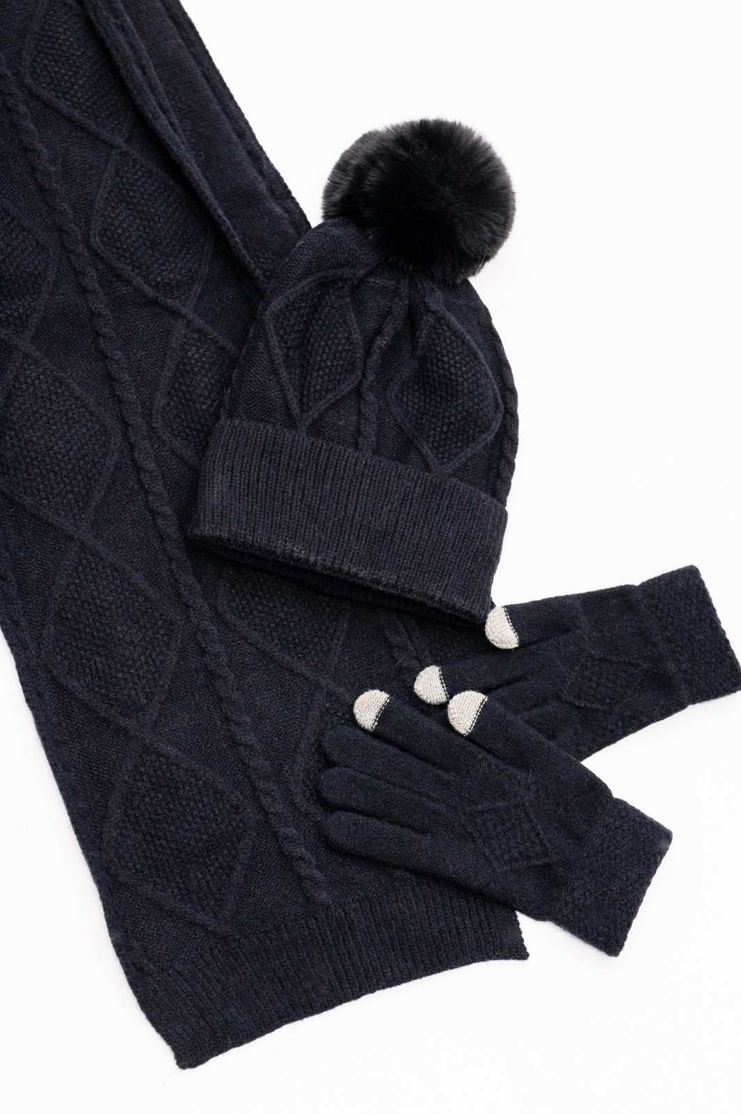 Hazel Blues® |  Jane Frost Beanie, Glove, and Scarf Set In Black