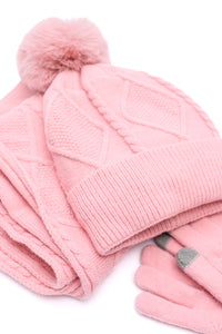 Hazel Blues® |  Jane Frost Beanie, Glove, and Scarf Set in Pink