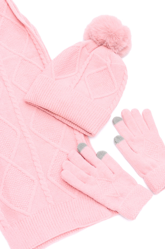 Hazel Blues® |  Jane Frost Beanie, Glove, and Scarf Set in Pink