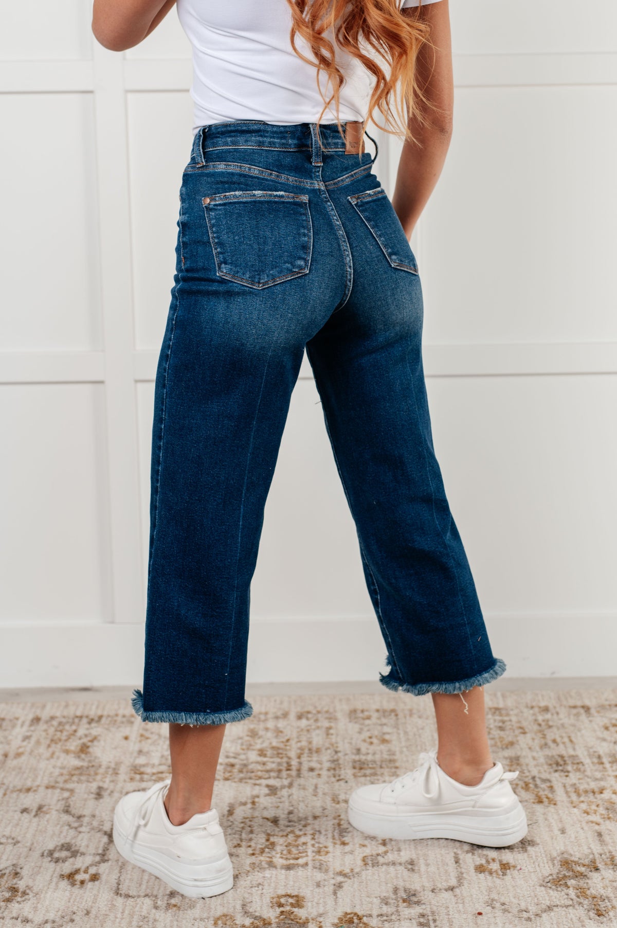 Hazel Blues® |  Janice High Rise Button Fly Wide Leg Crop Jeans