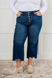 Hazel Blues® |  Janice High Rise Button Fly Wide Leg Crop Jeans