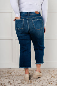 Hazel Blues® |  Janice High Rise Button Fly Wide Leg Crop Jeans