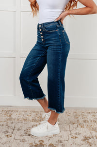 Hazel Blues® |  Janice High Rise Button Fly Wide Leg Crop Jeans