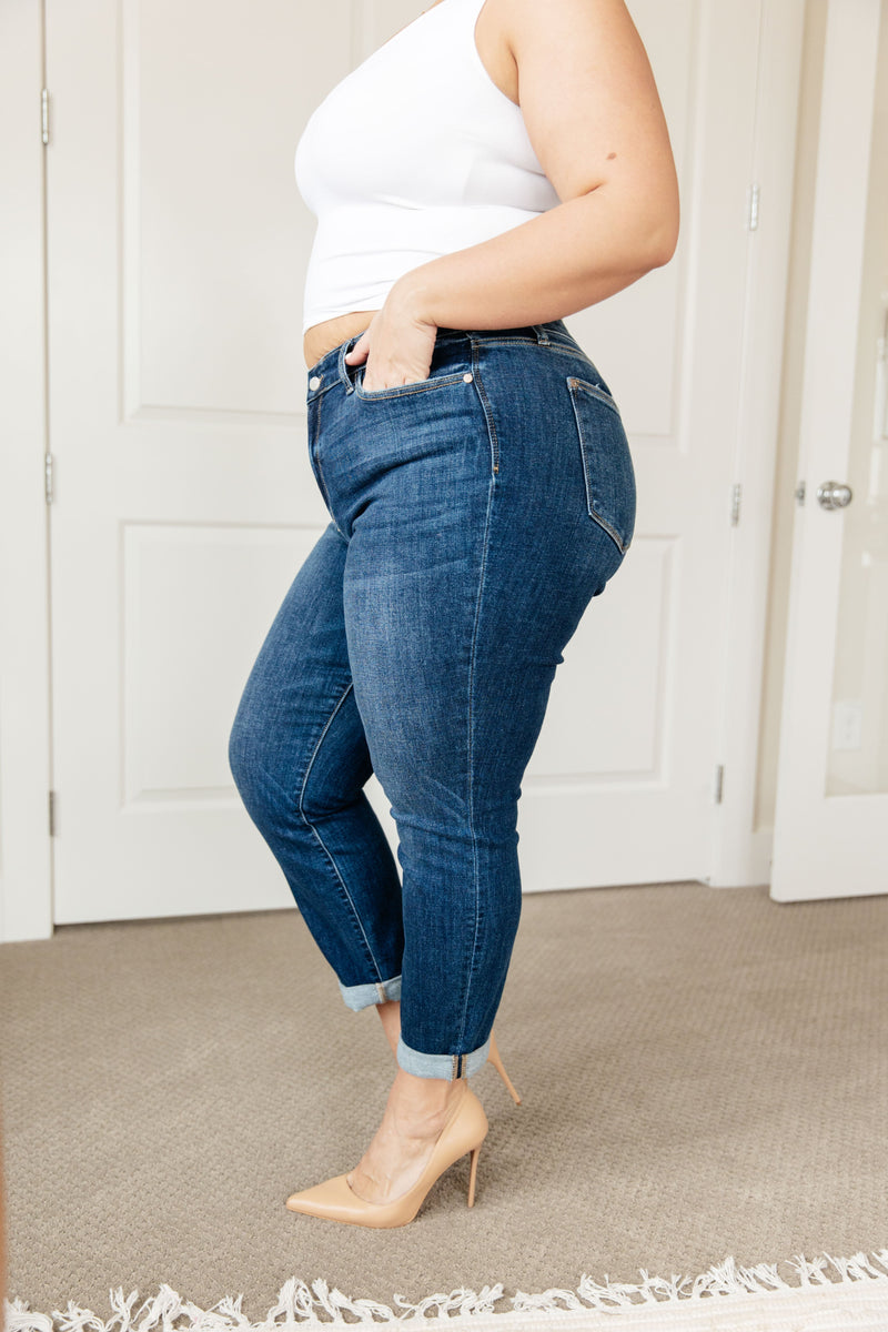 Hazel Blues® |  London Midrise Cuffed Boyfriend Jeans