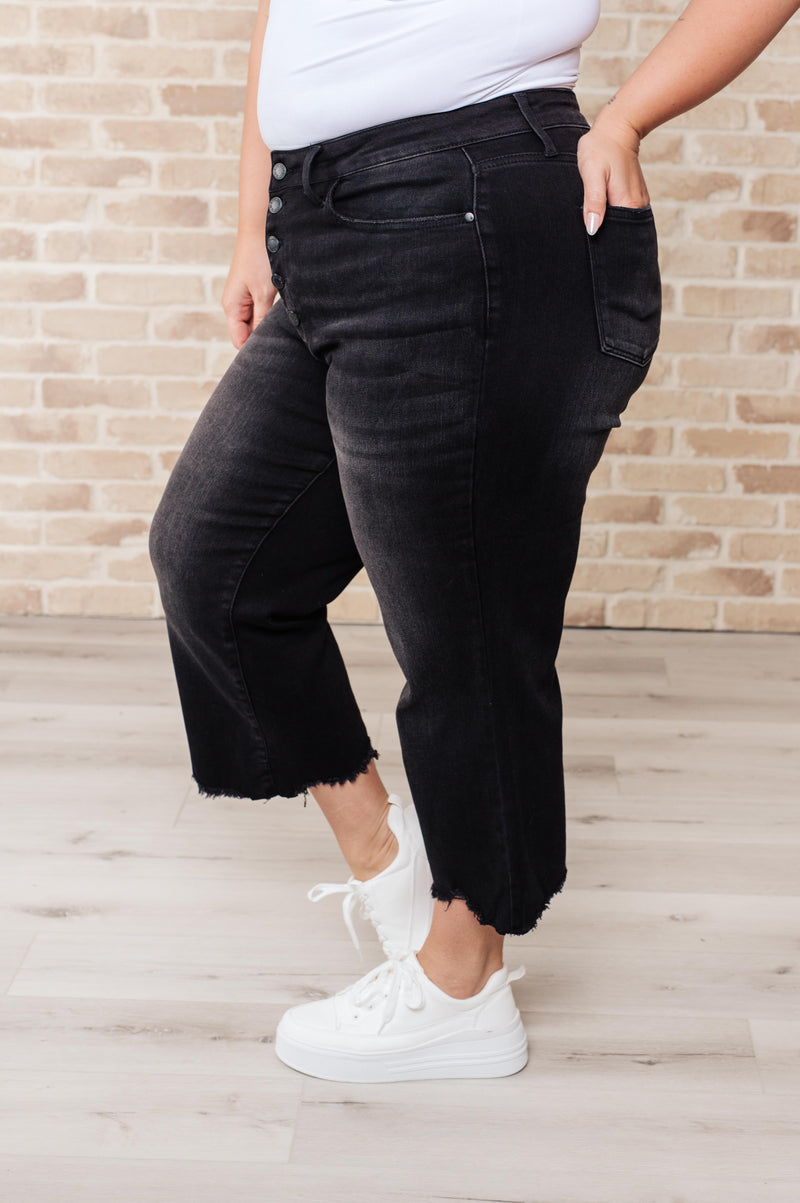 Hazel Blues® |  Ryan High Rise Button Fly Wide Leg Crop Jeans