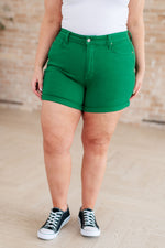 Hazel Blues® |  Jenna High Rise Control Top Cuffed Shorts in Green