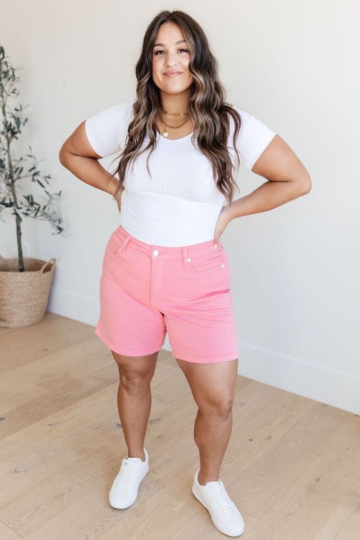 Hazel Blues® |  Jenna High Rise Control Top Cuffed Shorts in Pink