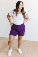 Hazel Blues® |  Jenna High Rise Control Top Cuffed Shorts in Purple
