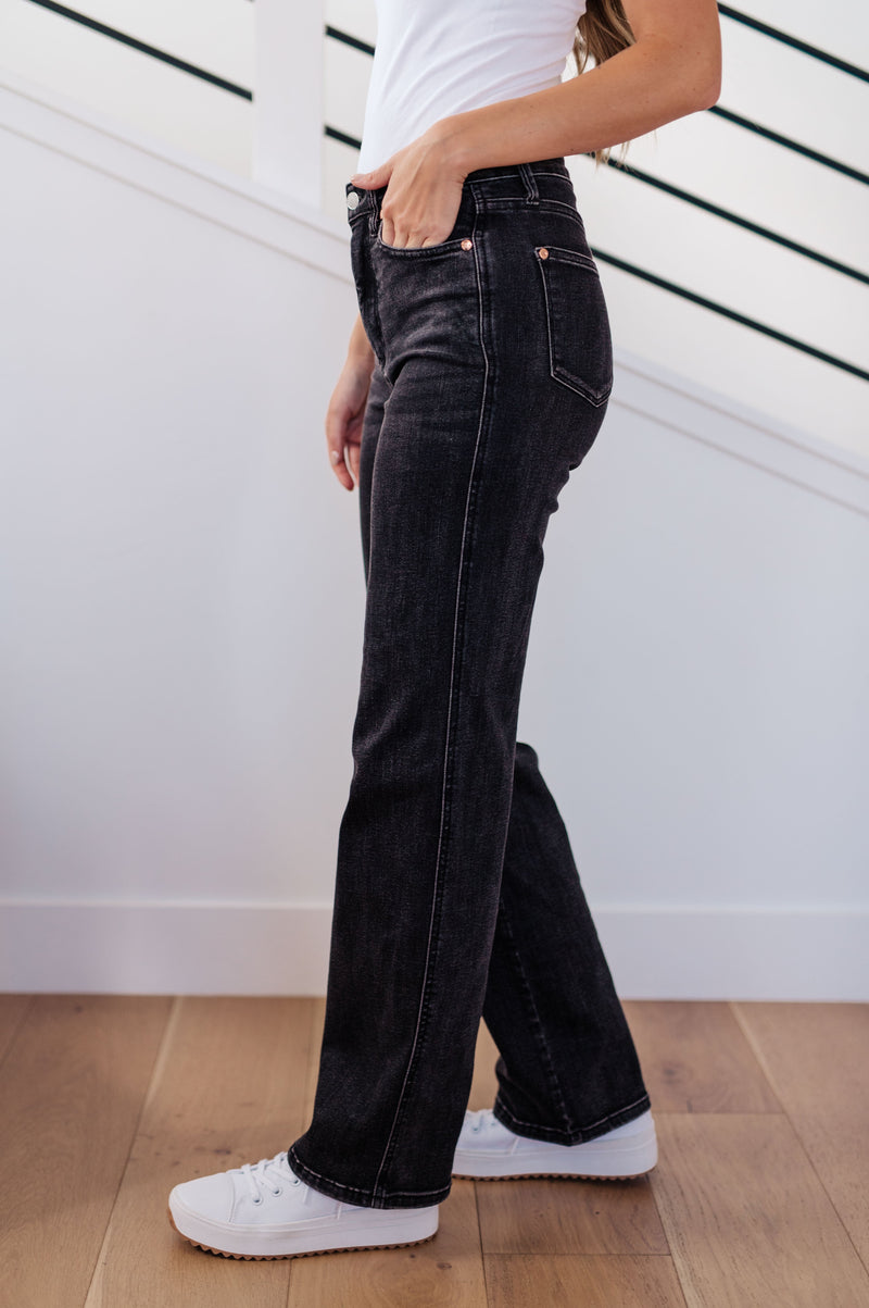 Hazel Blues® |  Joan High Rise Control Top Straight Jeans in Washed Black