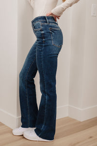 Hazel Blues® |  Josephine Mid Rise Raw Hem Bootcut Jeans