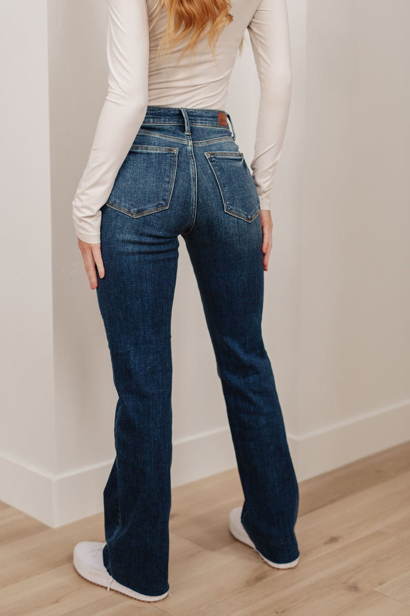 Hazel Blues® |  Josephine Mid Rise Raw Hem Bootcut Jeans