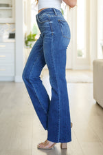 Hazel Blues® |  Josephine Mid Rise Raw Hem Bootcut Jeans