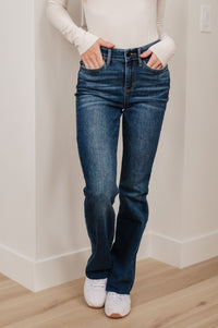 Hazel Blues® |  Josephine Mid Rise Raw Hem Bootcut Jeans