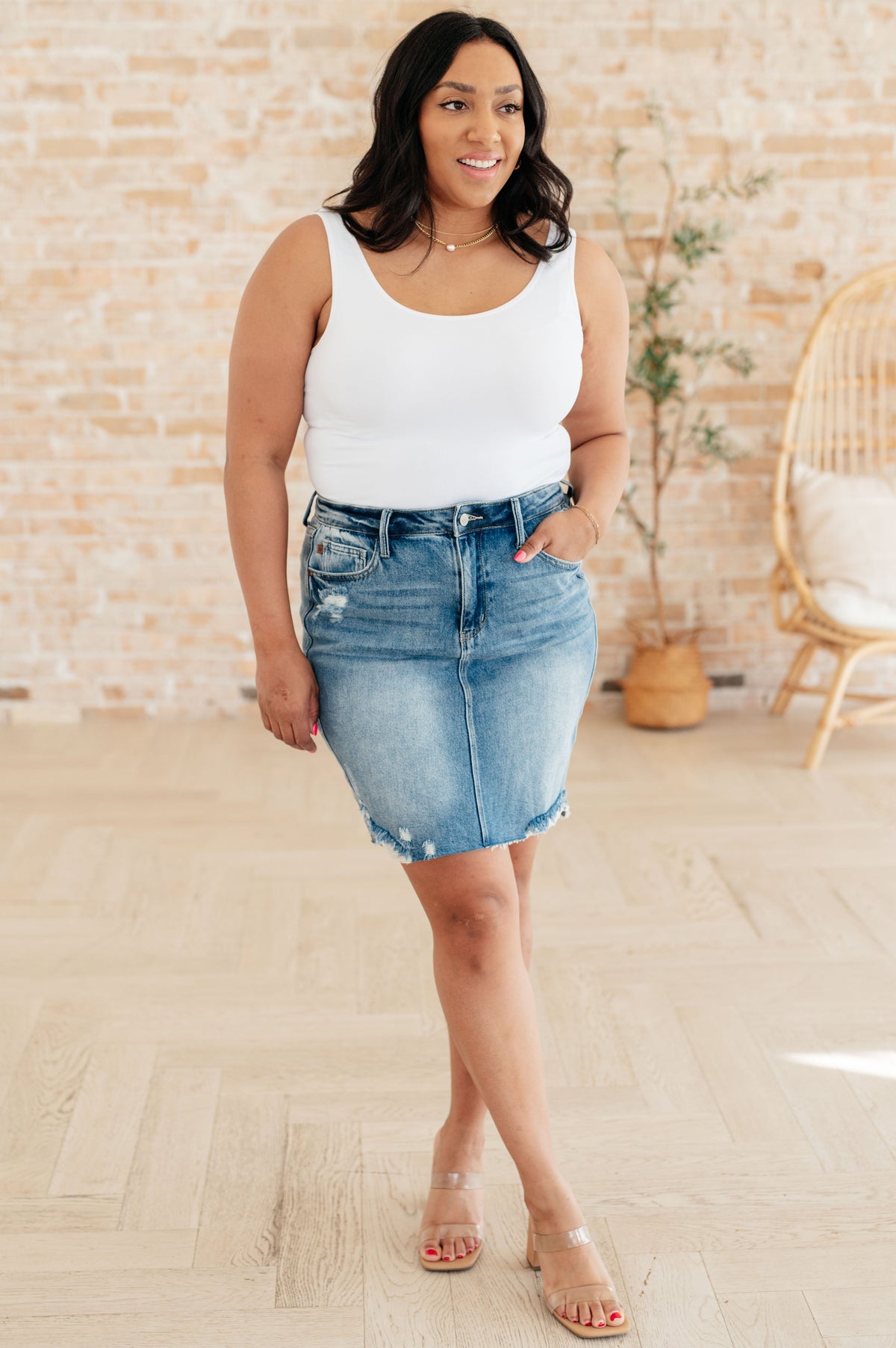 Hazel Blues® |  Carol High Rise Rigid Magic Denim Skirt