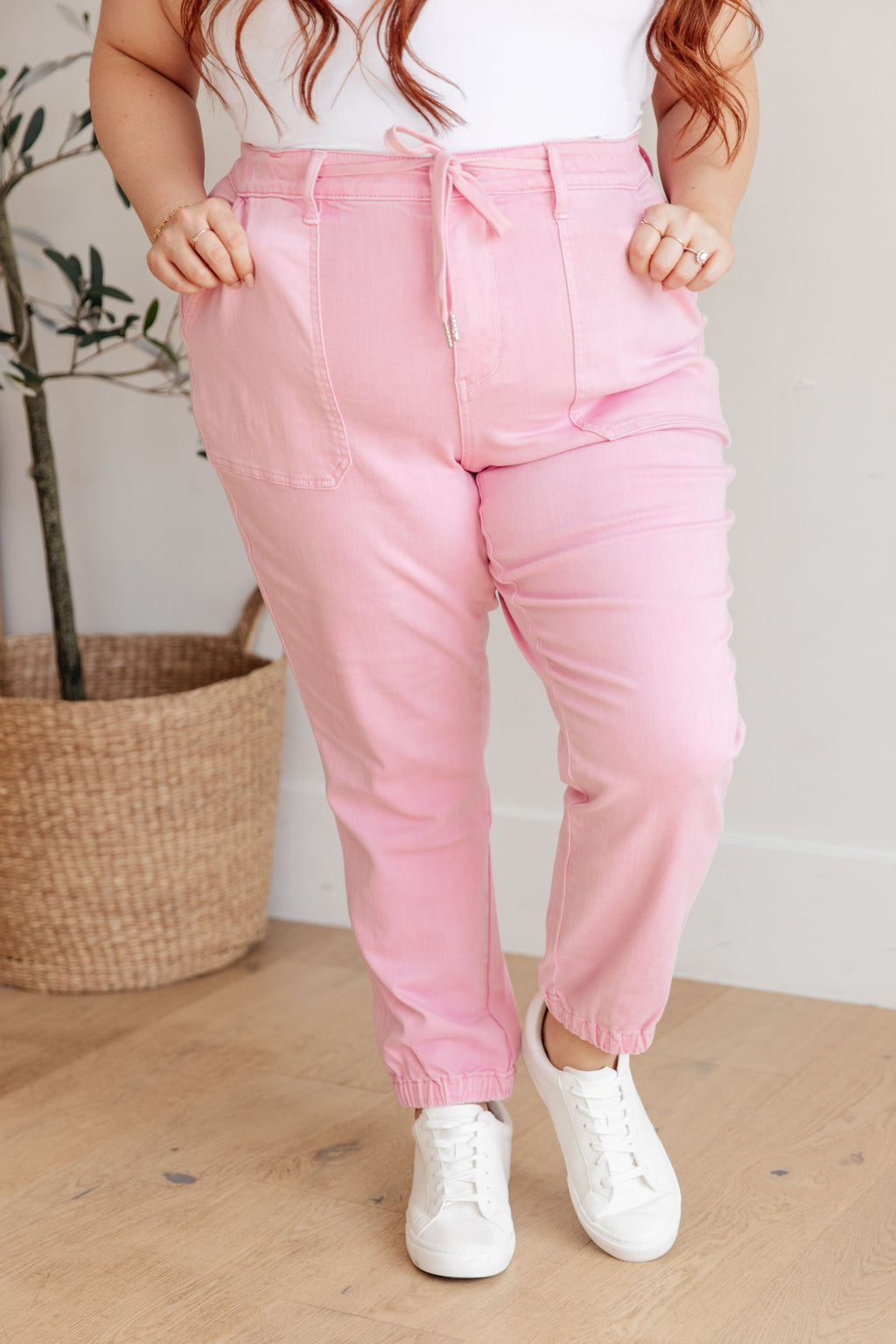 Judy Blue High-Waist Pink Garment Dyed Cargo Straight Jeans