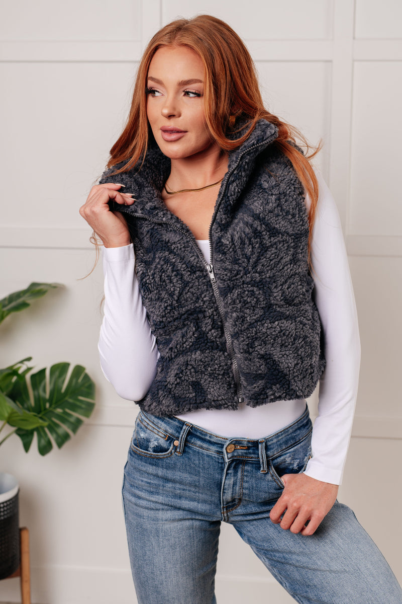 Hazel Blues® |  Just One More Layer Paisley Sherpa Print Vest