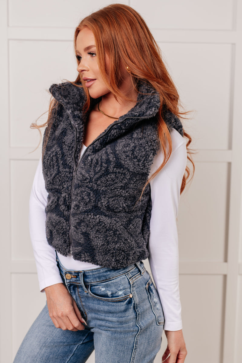 Hazel Blues® |  Just One More Layer Paisley Sherpa Print Vest