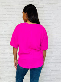 Just a Casual Girly V-Neck Basic Tee in Fuchsia