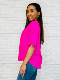 Hazel Blues® |  Just a Casual Girly V-Neck Basic Tee in Fuchsia