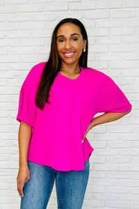 Just a Casual Girly V-Neck Basic Tee in Fuchsia