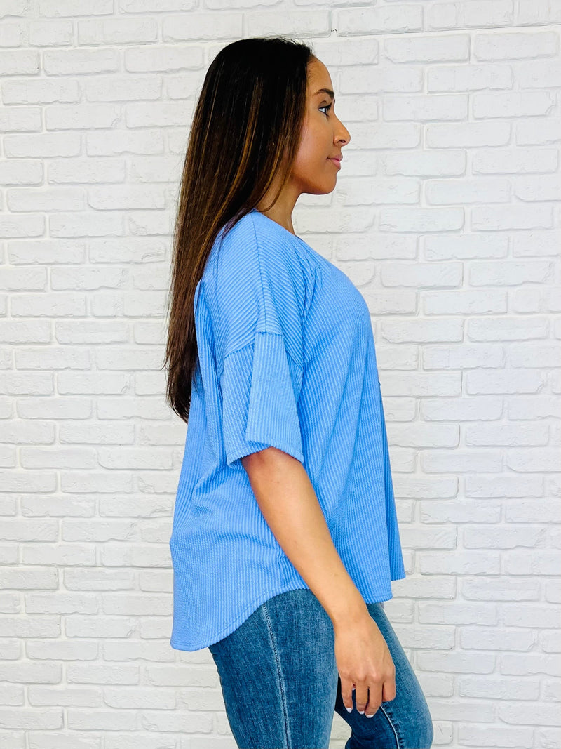 Hazel Blues® |  Just a Casual Girly V-Neck Basic Tee in Periwinkle Blue