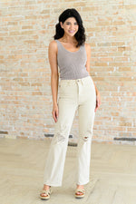 Hazel Blues® |  Selena High Rise Distressed 90's Straight Jeans in Bone