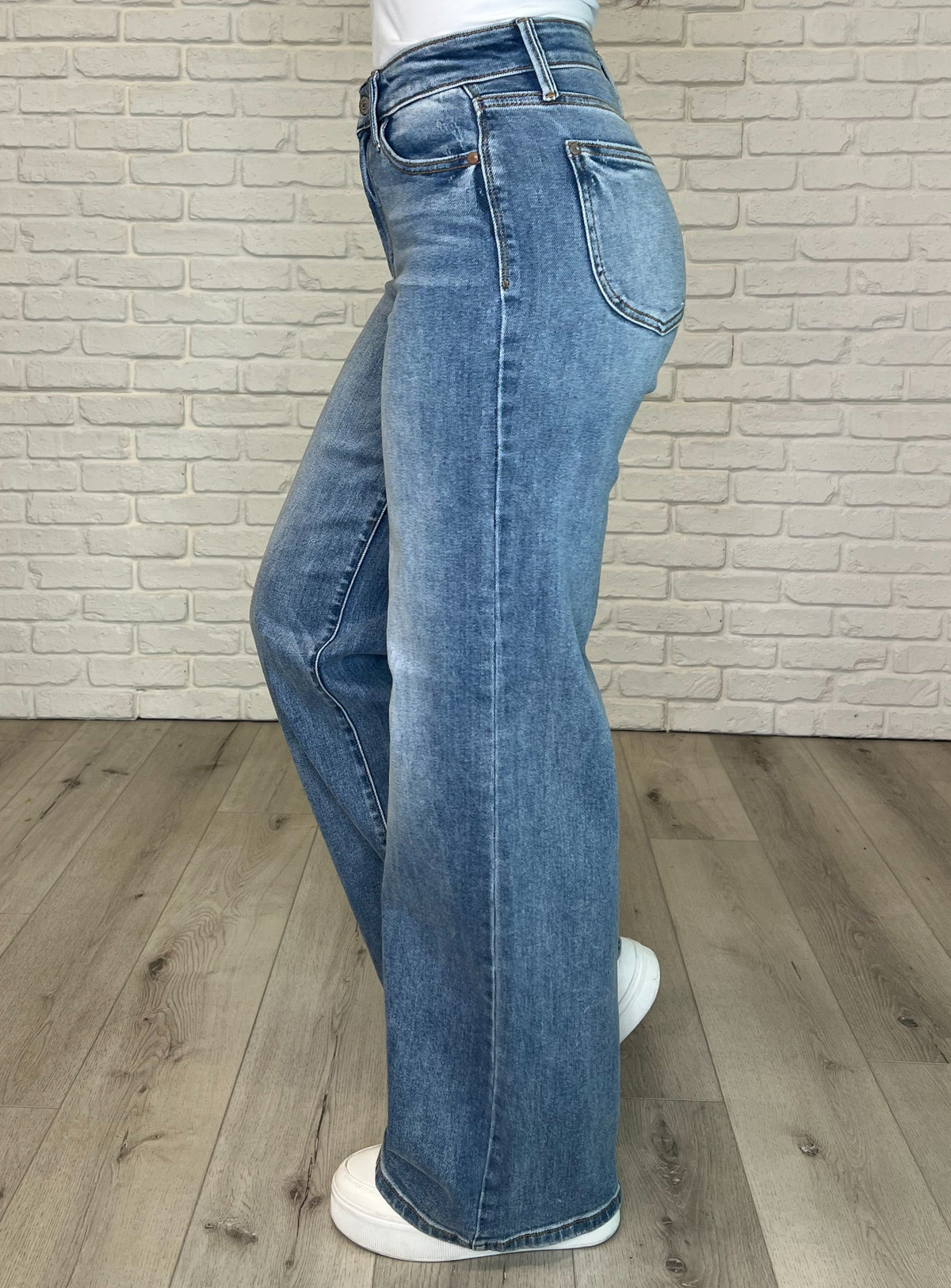 Hazel Blues® |  Karis High Rise Vintage Wash Retro Wide Leg