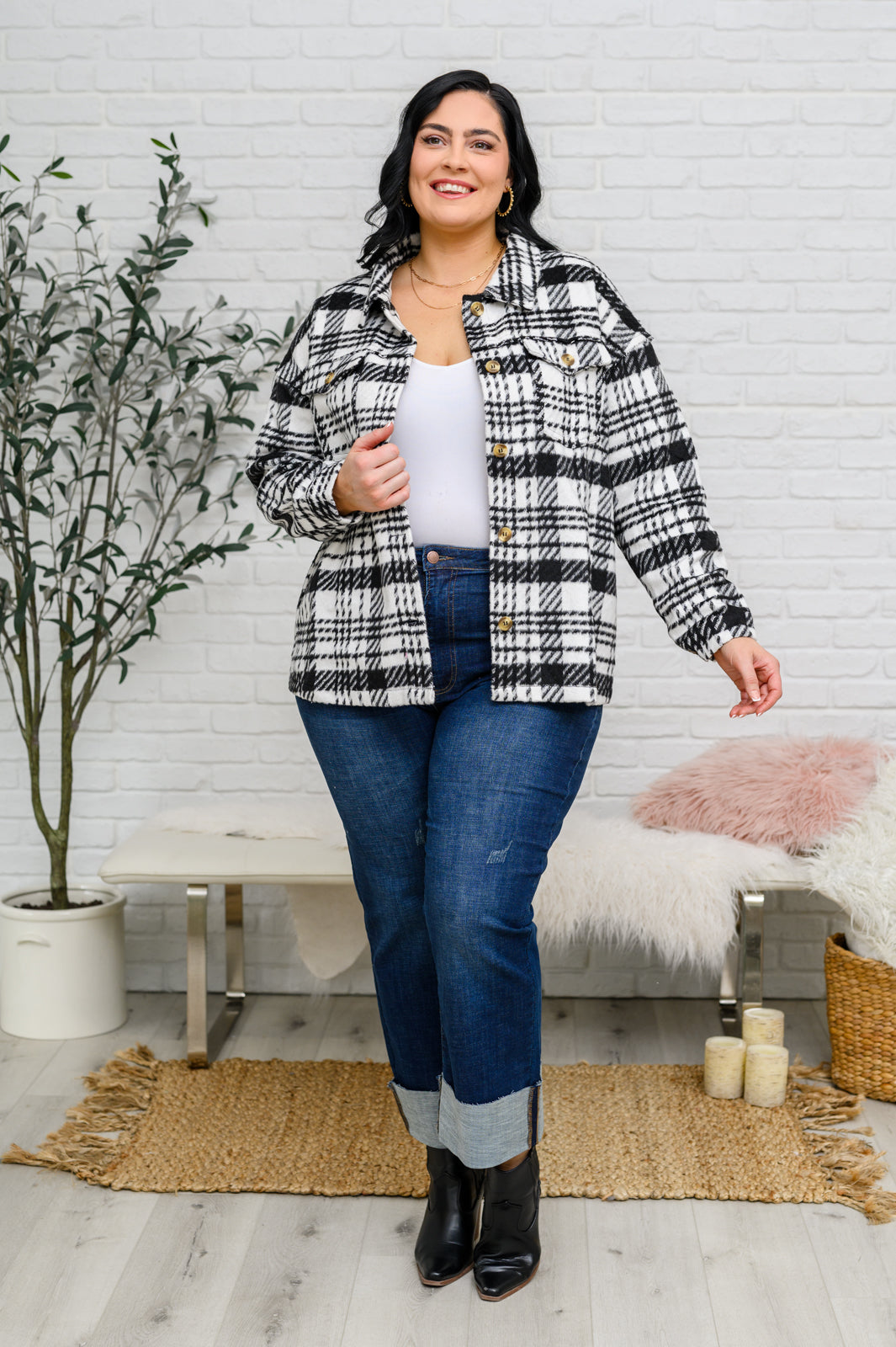 Hazel Blues® |  Kate Plaid Jacket in Black & White