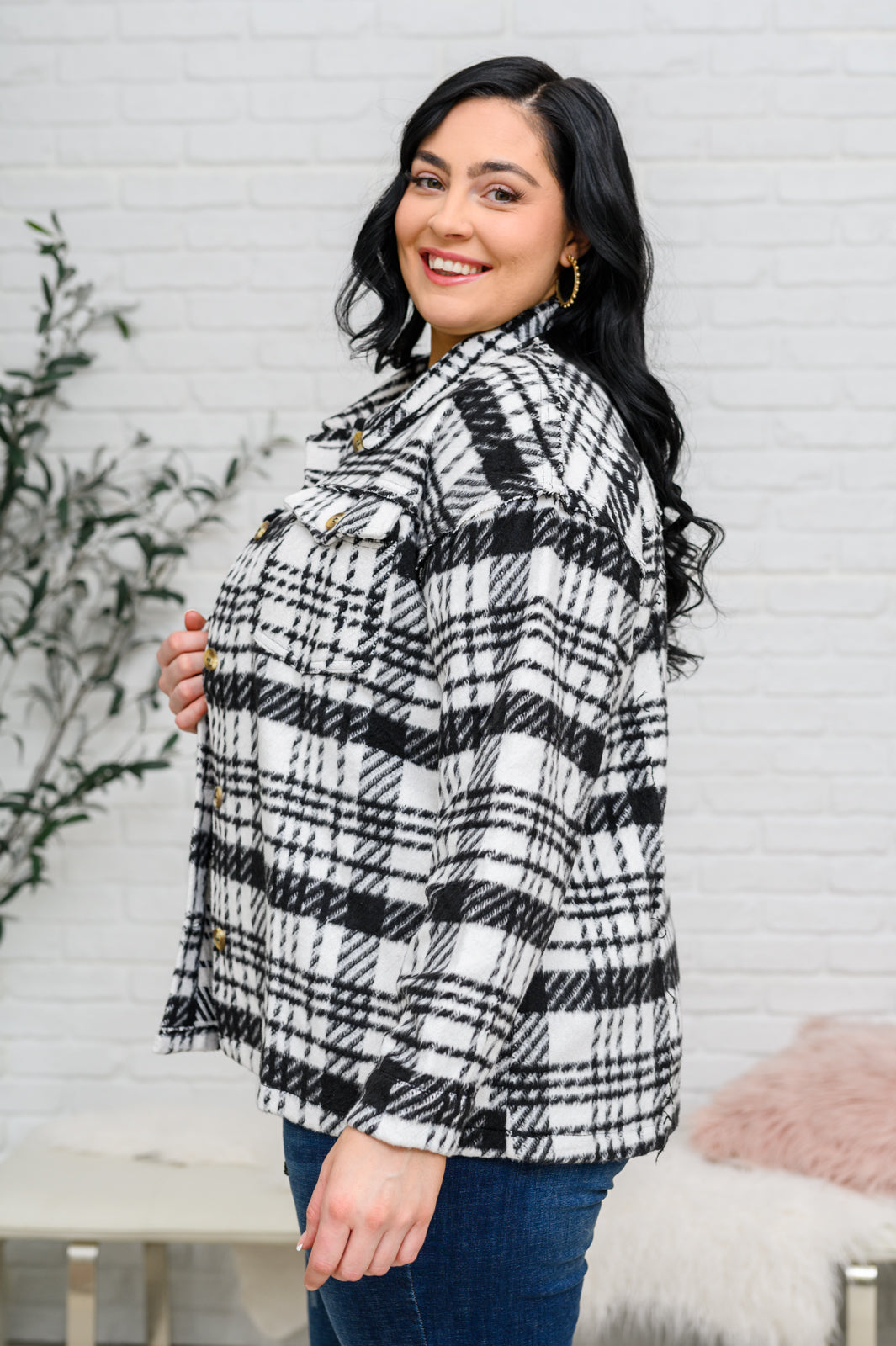 Hazel Blues® |  Kate Plaid Jacket in Black & White