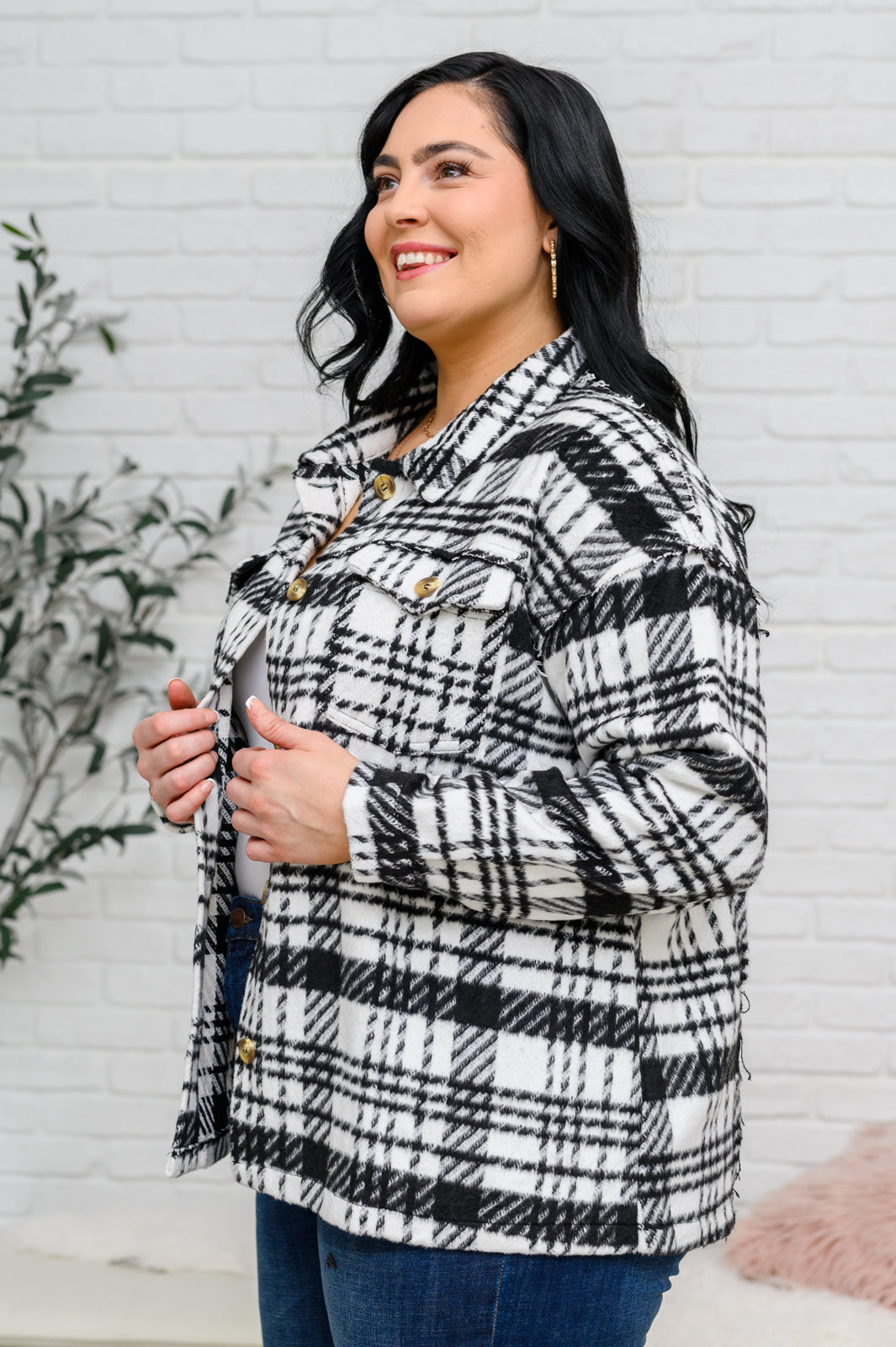 Hazel Blues® |  Kate Plaid Jacket in Black & White