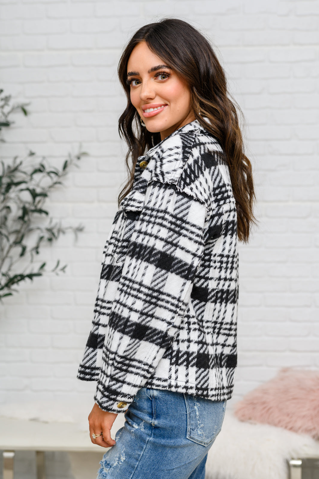 Hazel Blues® |  Kate Plaid Jacket in Black & White