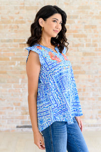 Hazel Blues® |  Keep Me Coming V-Neck Top in Ivory Royal