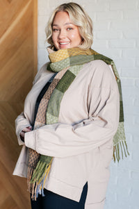 Hazel Blues® |  Keep Me Cozy Checkered Fringe Scarf in Woodland Shades