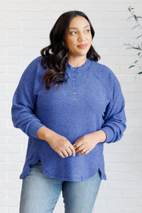 Hazel Blues® |  Keeping it Real Brushed Melange Hacci Long Sleeve Tee in Bright Blue