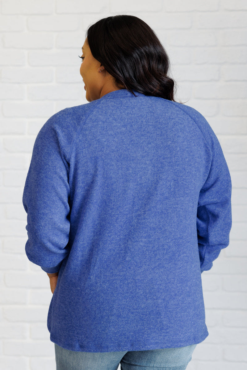 Hazel Blues® |  Keeping it Real Brushed Melange Hacci Long Sleeve Tee in Bright Blue