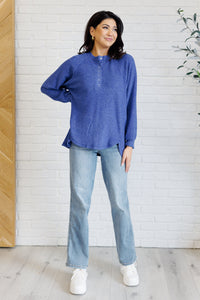 Hazel Blues® |  Keeping it Real Brushed Melange Hacci Long Sleeve Tee in Bright Blue