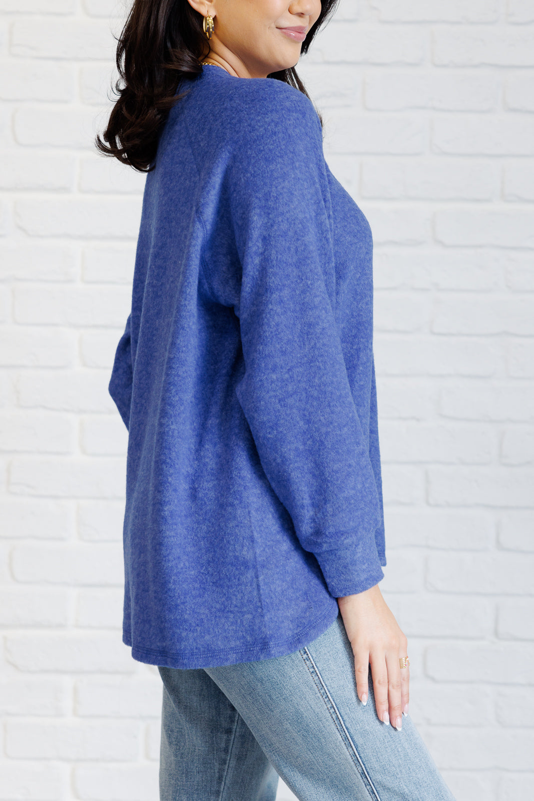 Hazel Blues® |  Keeping it Real Brushed Melange Hacci Long Sleeve Tee in Bright Blue