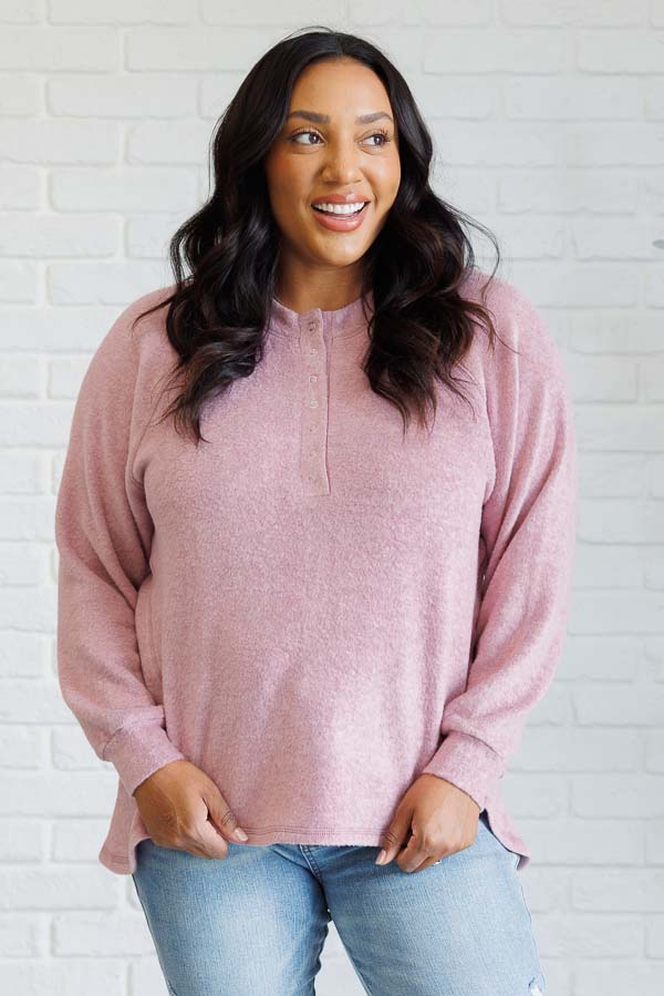 Hazel Blues® |  Keeping it Real Brushed Melange Hacci Long Sleeve Tee in Light Rose