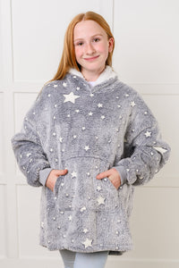 Hazel Blues® |  Kids Oversized Hoodie Blanket in Grey Stars