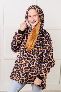 Hazel Blues® |  Kids Oversized Hoodie Blanket in Leopard