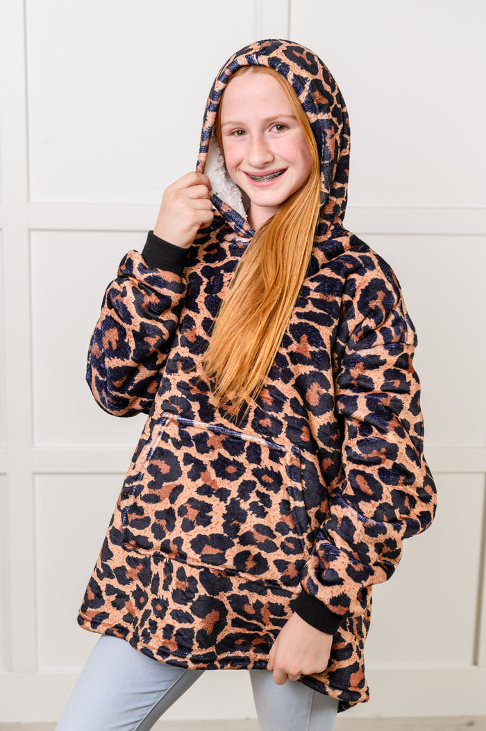 Hazel Blues® |  Kids Oversized Hoodie Blanket in Leopard