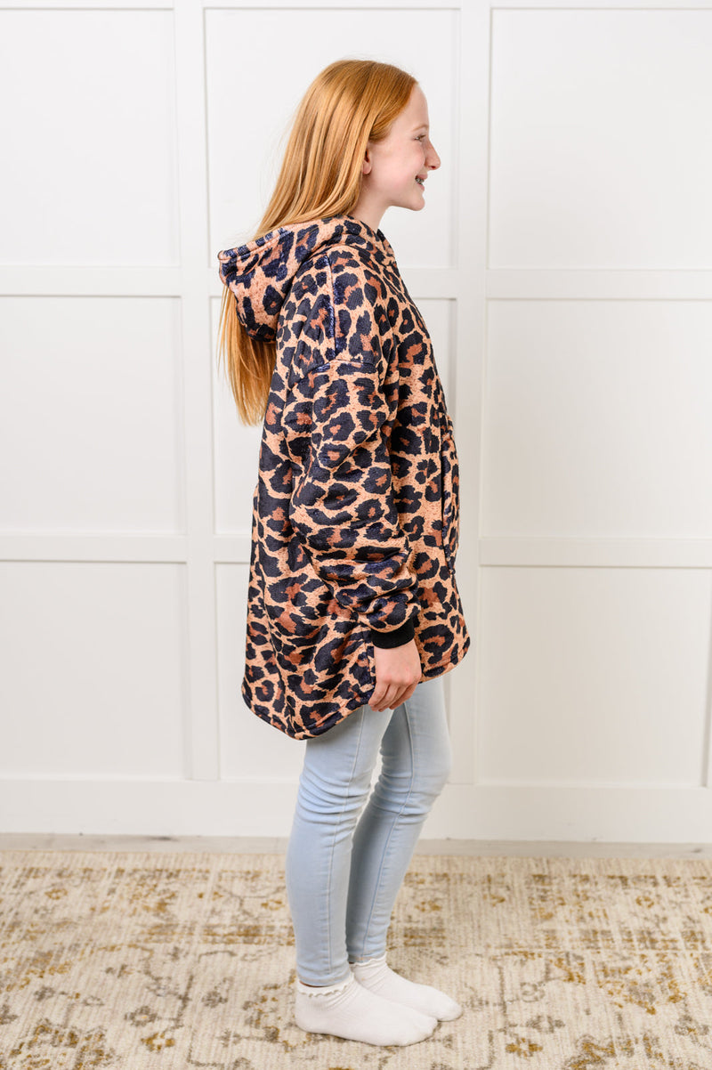 Hazel Blues® |  Kids Oversized Hoodie Blanket in Leopard