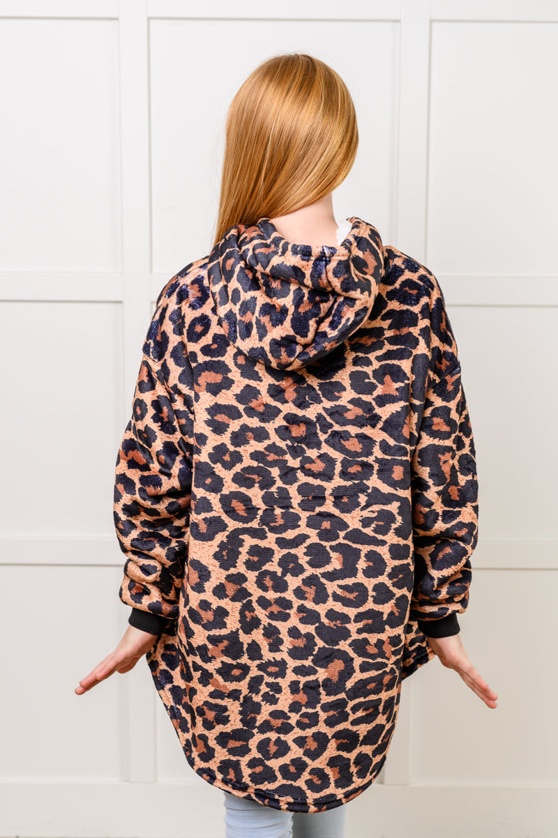 Hazel Blues® |  Kids Oversized Hoodie Blanket in Leopard