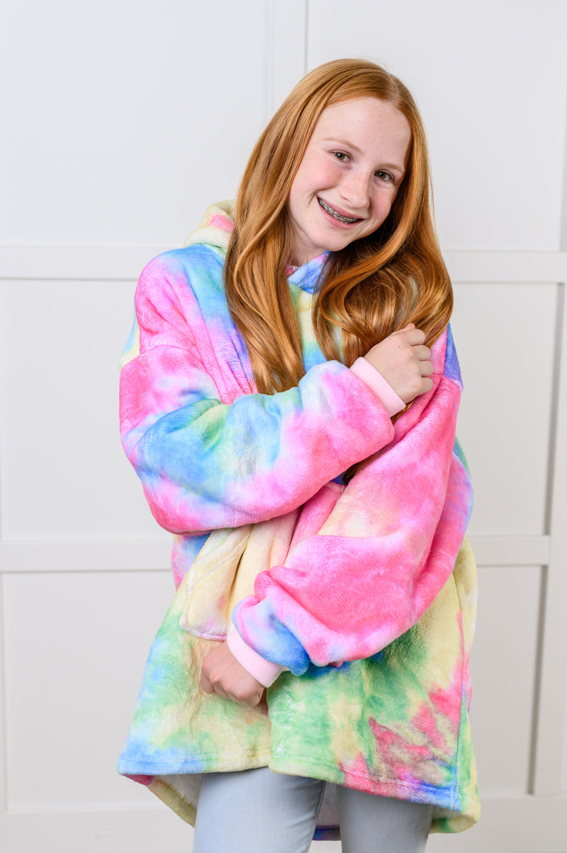 Hazel Blues® |  Kids Oversized Hoodie Blanket in Rainbow